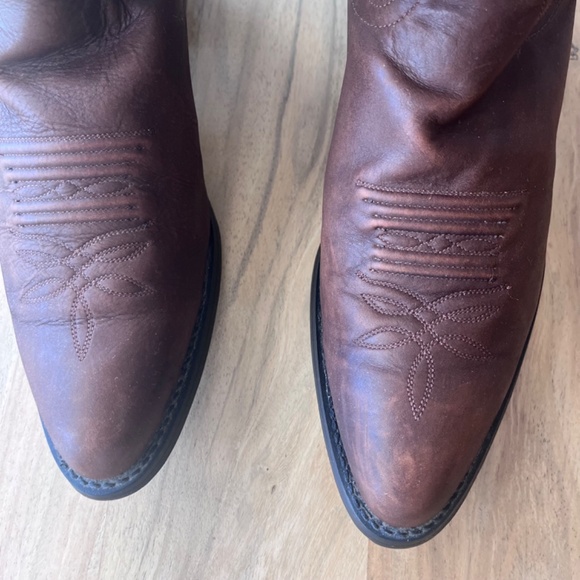 Justin 12" leather western cowboy boots, contrasting black, brown leather 8.5 B - Picture 4 of 13